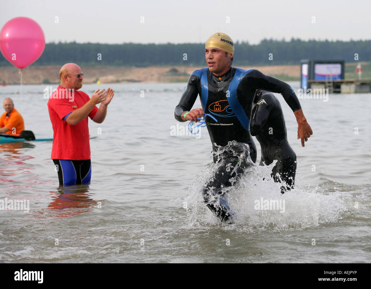 Norman Stadler at the end of the Swim course during the Ironman Europe in Frankfurt, Hesse, Germany, Europe Stock Photo