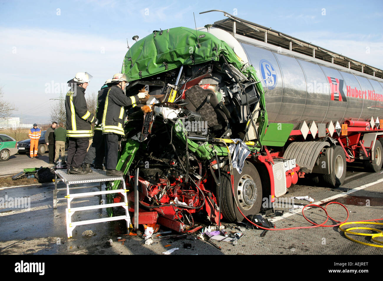 Rear-end collision with an hazardous materials transportation Stock Photo