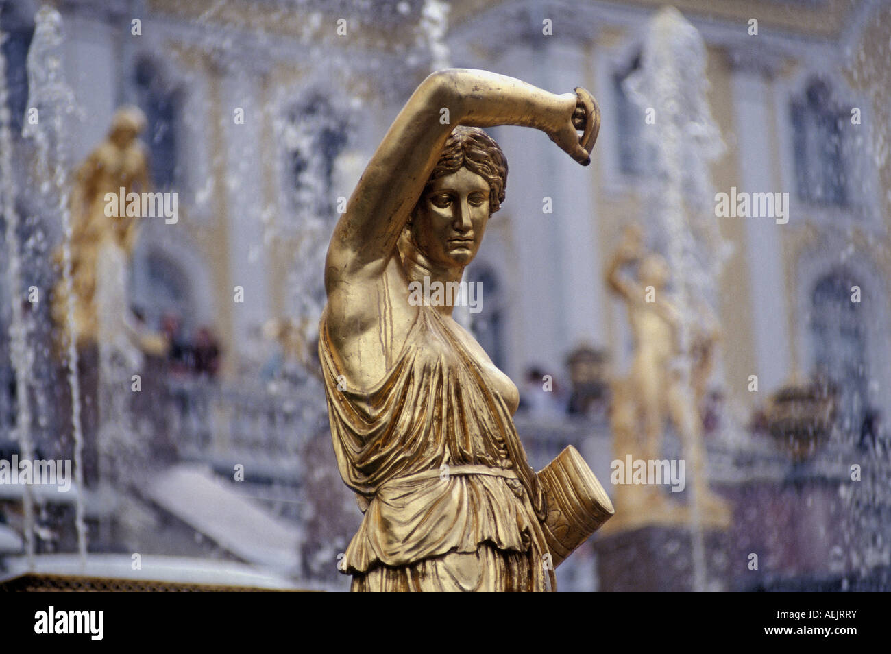 Peterhof, detail of the Great Kaskade golden female statue, St.Petersburg, Russia Stock Photo