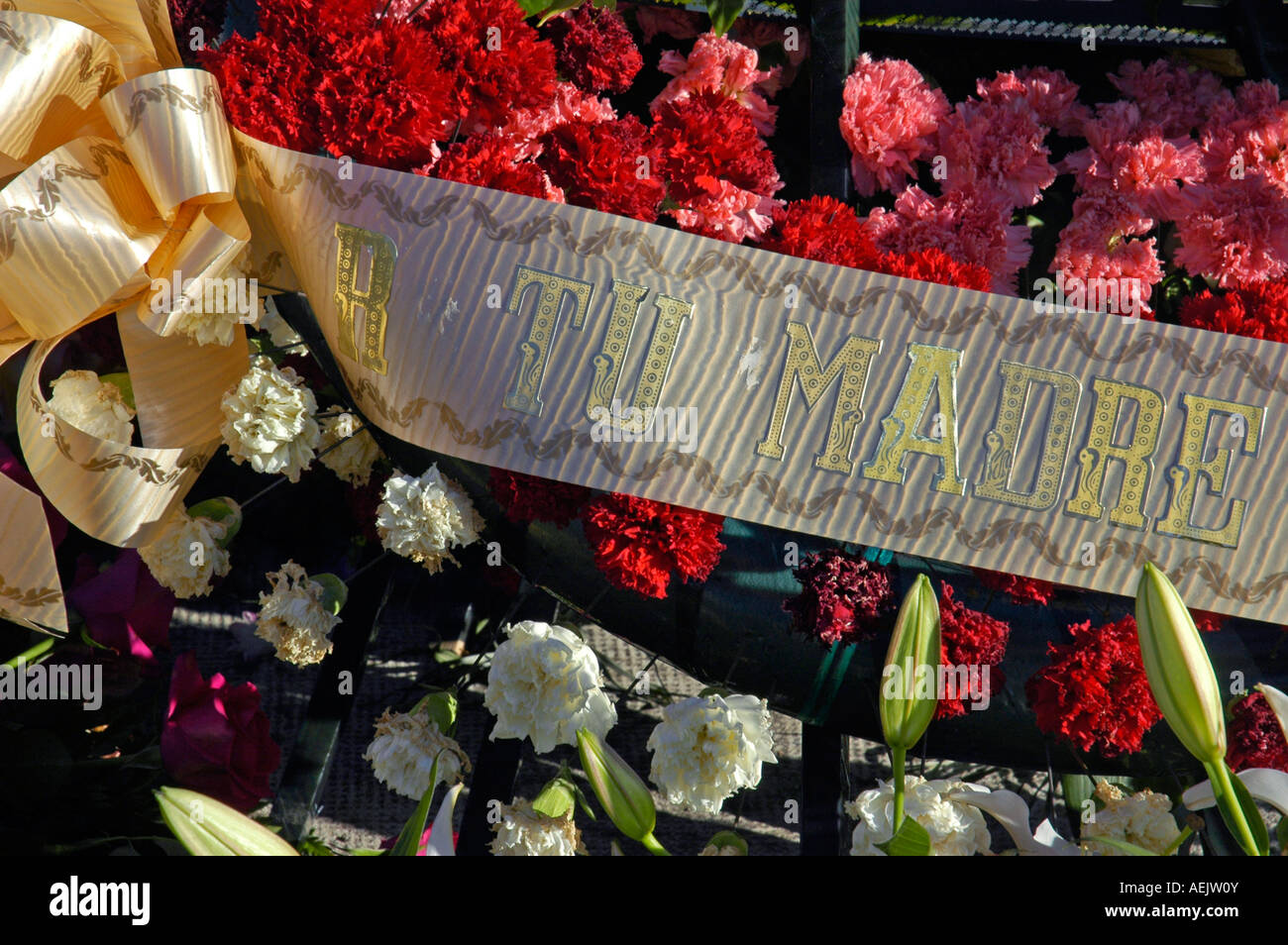 Mourning wreath, "your mother", cemetary, Altea, Costa Blanca, Spain Stock Photo