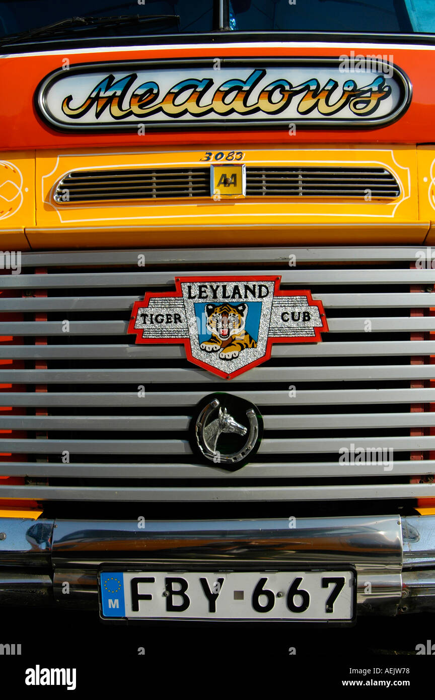 Front of old Leyland bus in Malta island Stock Photo
