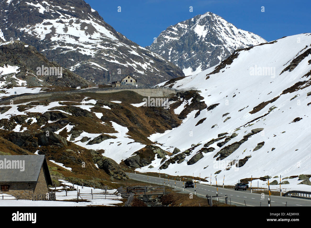 Ascent to the Julier Pass, Julier Hospiz, Graubuenden, Grisons, Switzerland Stock Photo
