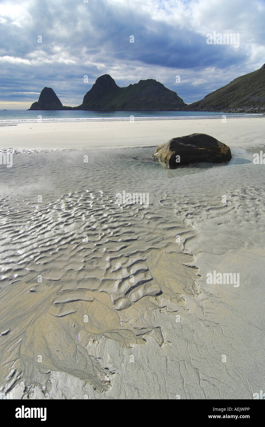 Coast area with sandy beach, Austvagoy, Lofoten, Norway, Scandinavia, Europe Stock Photo