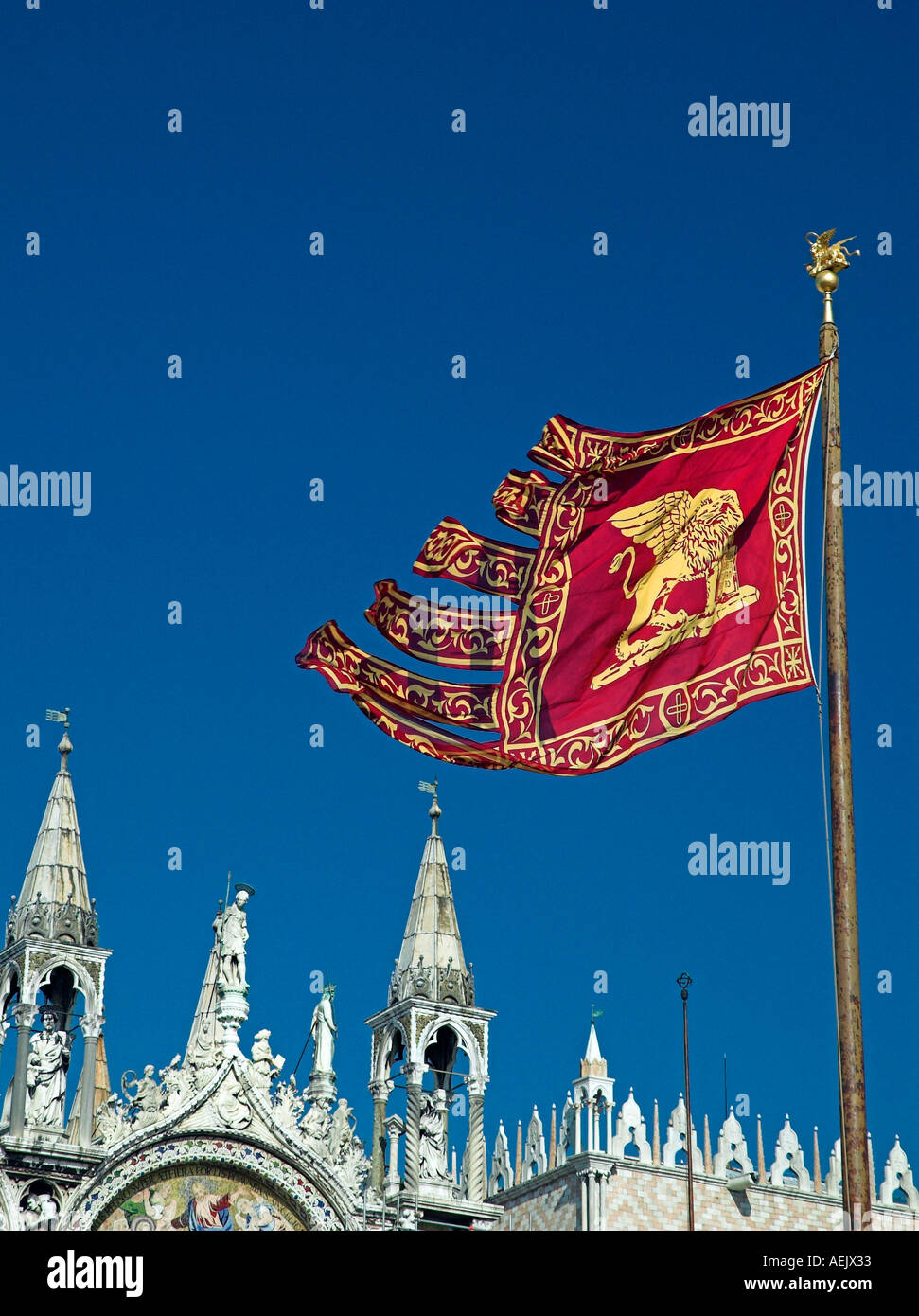 St Mark s Basilica Venice and flag Stock Photo