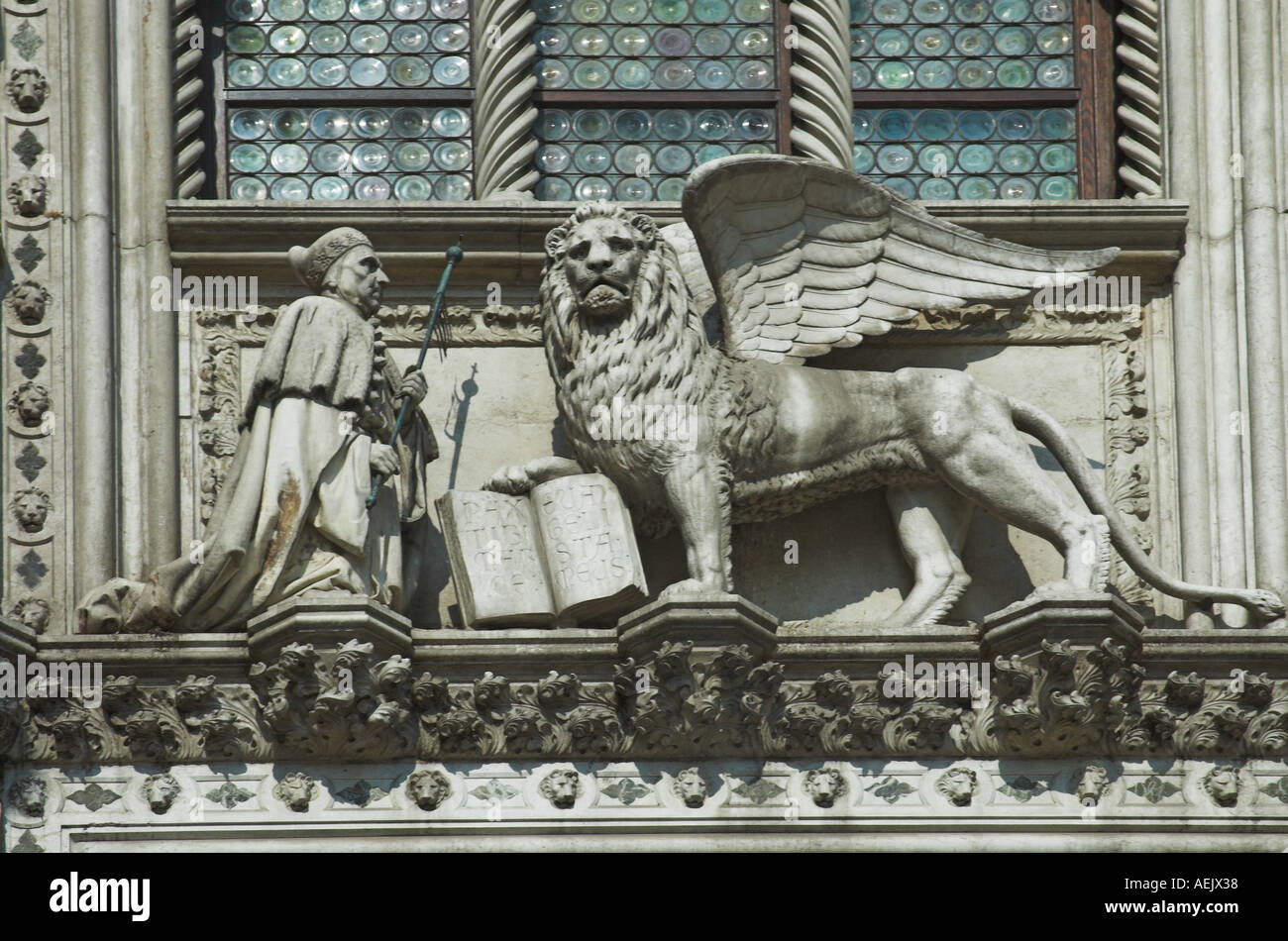 Doge and Lion statue,Venice Stock Photo