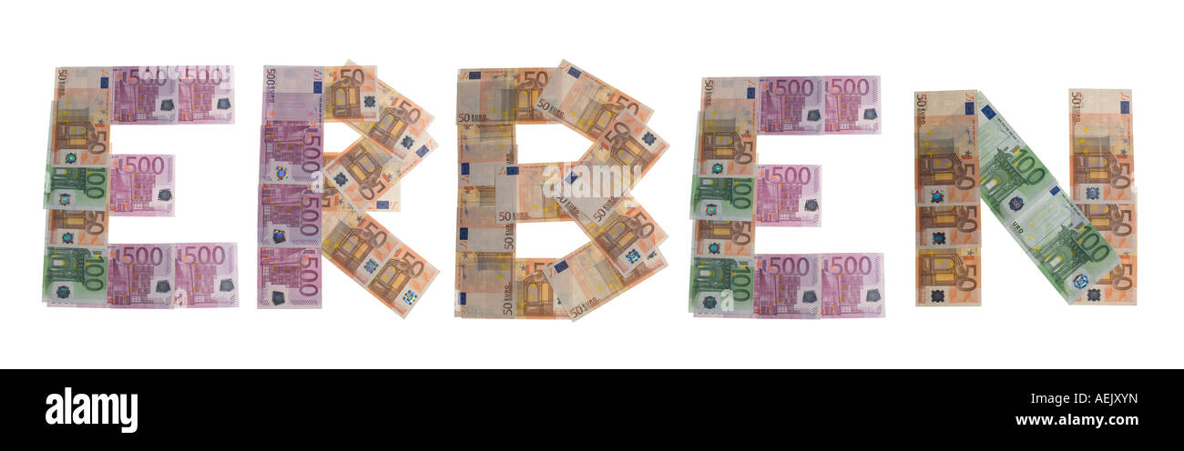 Erben/inherit, written with bank notes Stock Photo