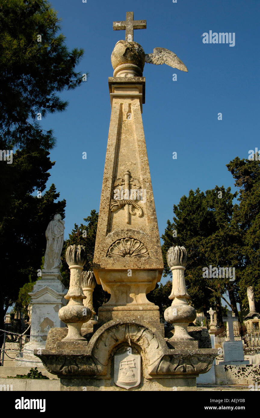 Monumental tombstone at the Addolorata Cemetery a state owned neo-gothic cemetery located in Paola a town in the South Eastern Region of Malta. Stock Photo