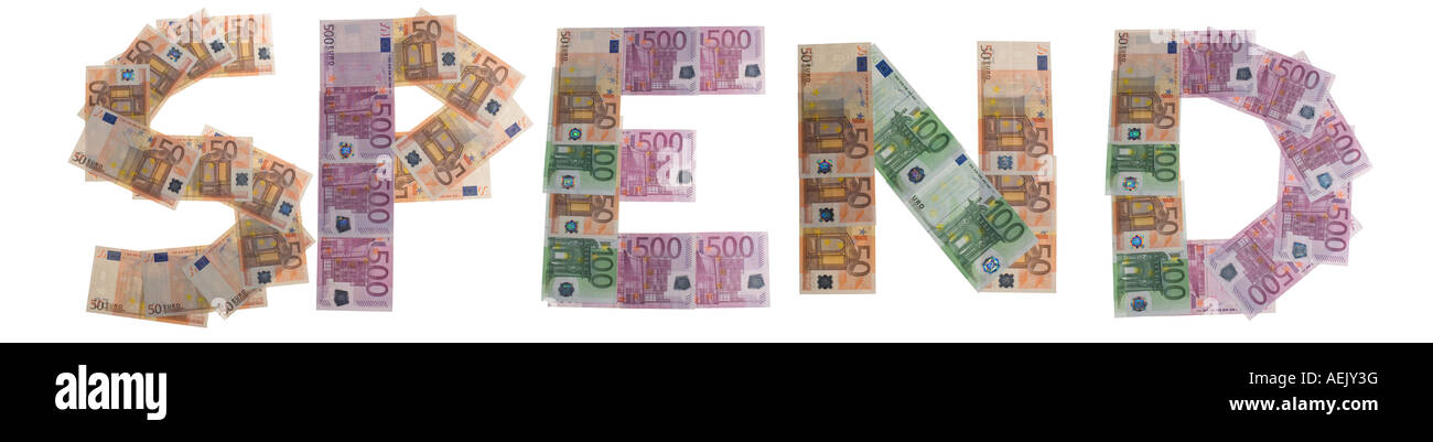 Spend, written with bank notes Stock Photo