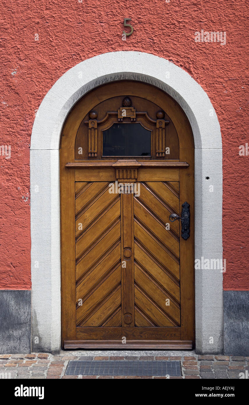 Door in the old part of town of Meersburg, district Ueberlingen, Baden-Wuerttemberg, Germany Stock Photo