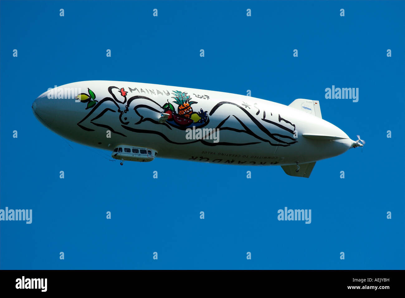 Zeppelin with advertisement of the island Mainau Stock Photo