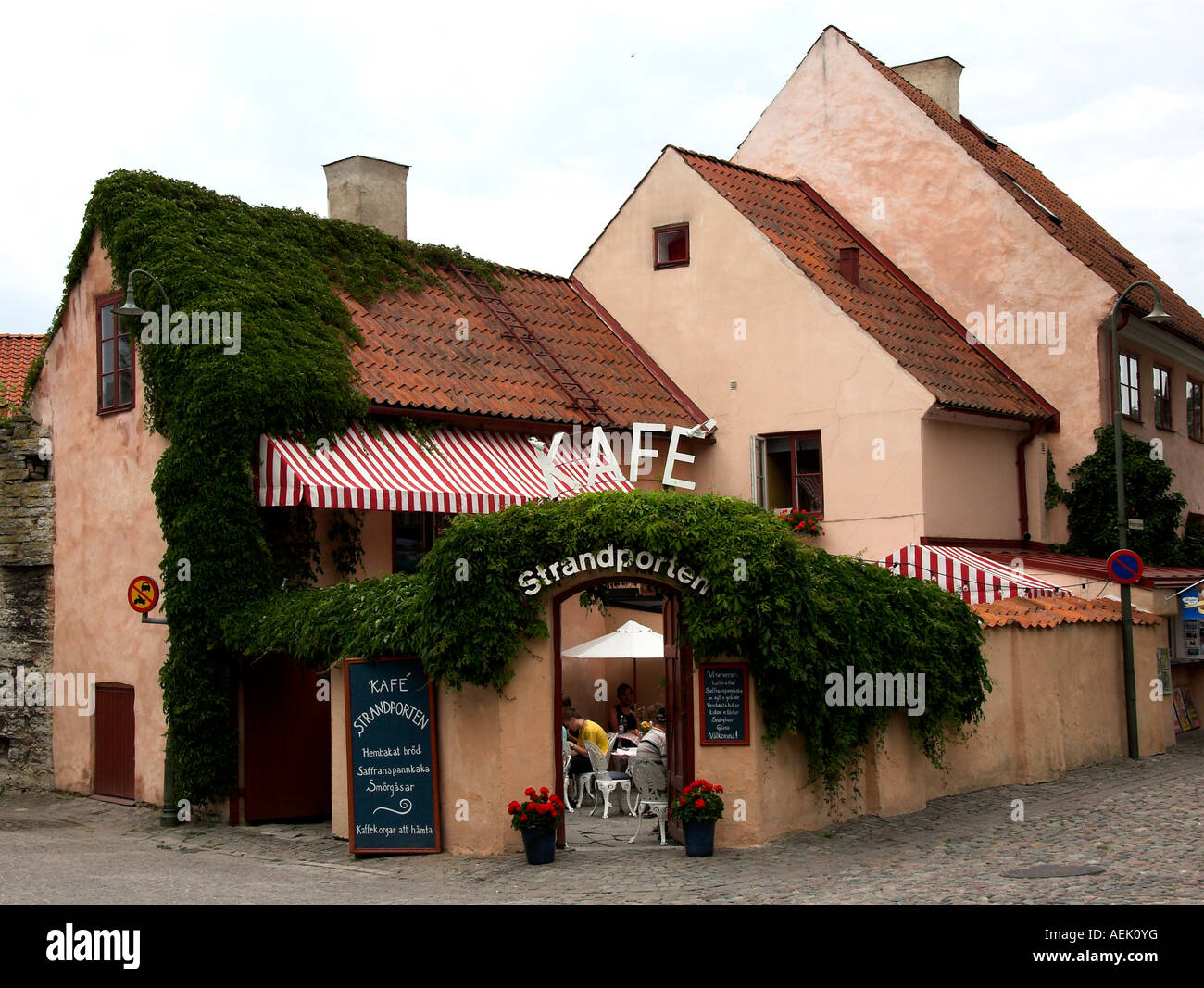 Cafe in Visby, Gotland, Sweden Stock Photo