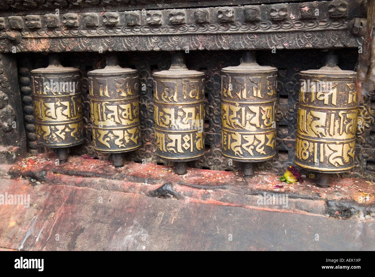 Historic prayer mill, Swayambhunat Tempel, Kathmandu, Nepal Stock Photo