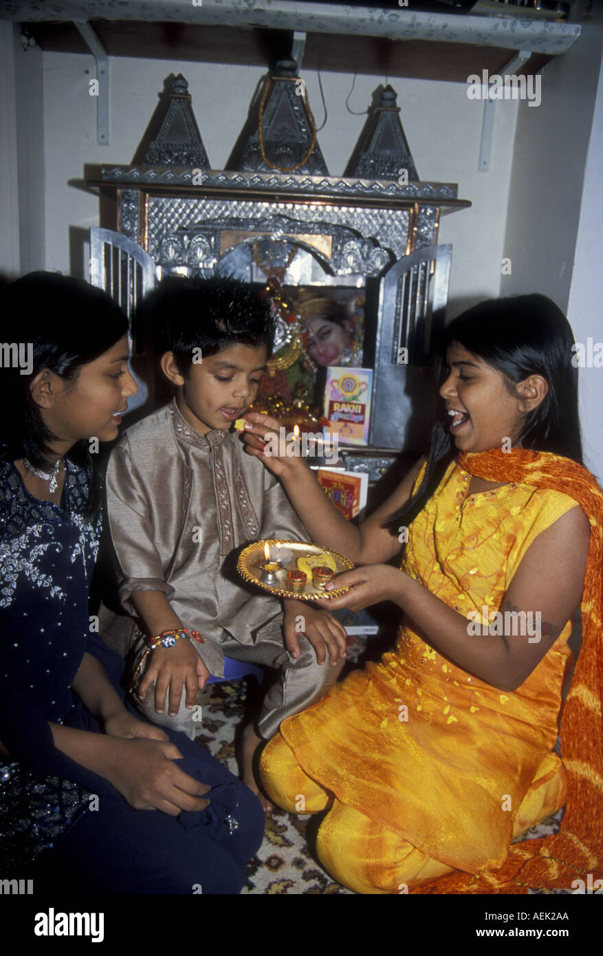 Hindu custom known as Raksha Bandan or Brother's Festival"  when sisters honour their male siblings Stock Photo