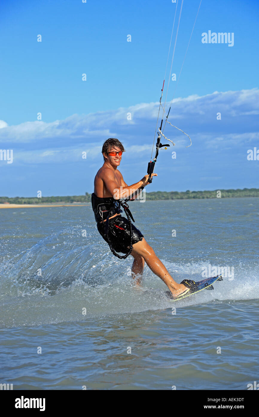 young and talented kitesurfer in brazil tatajuba, Jericoacoara ceara Stock Photo