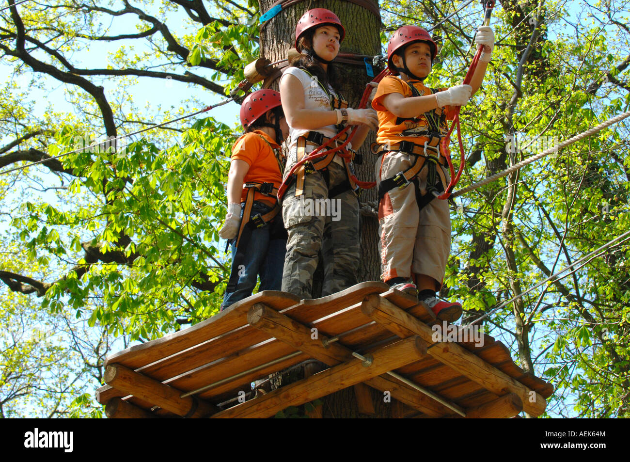 3 children with climbing equipment, Climbing forest Neroberg, Wiesbaden