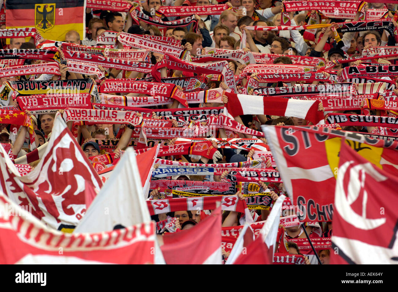 Football fans of VfB Stuttgart, Baden-Wuerttemberg, Germany Stock Photo