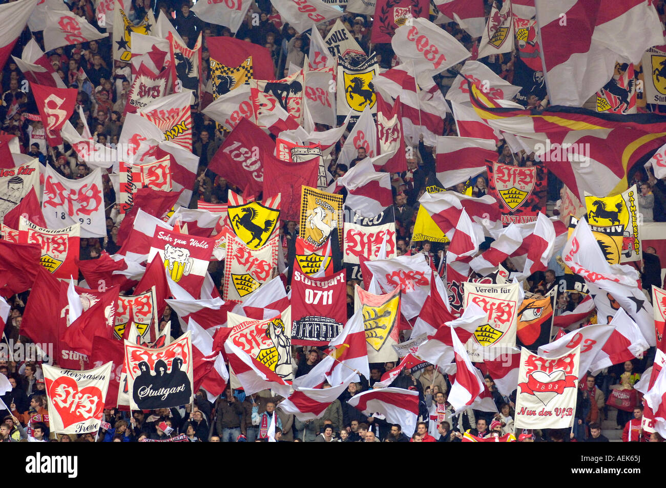 Sea of flags VfB Stuttgart, Baden-Wuerttemberg, Germany Stock Photo
