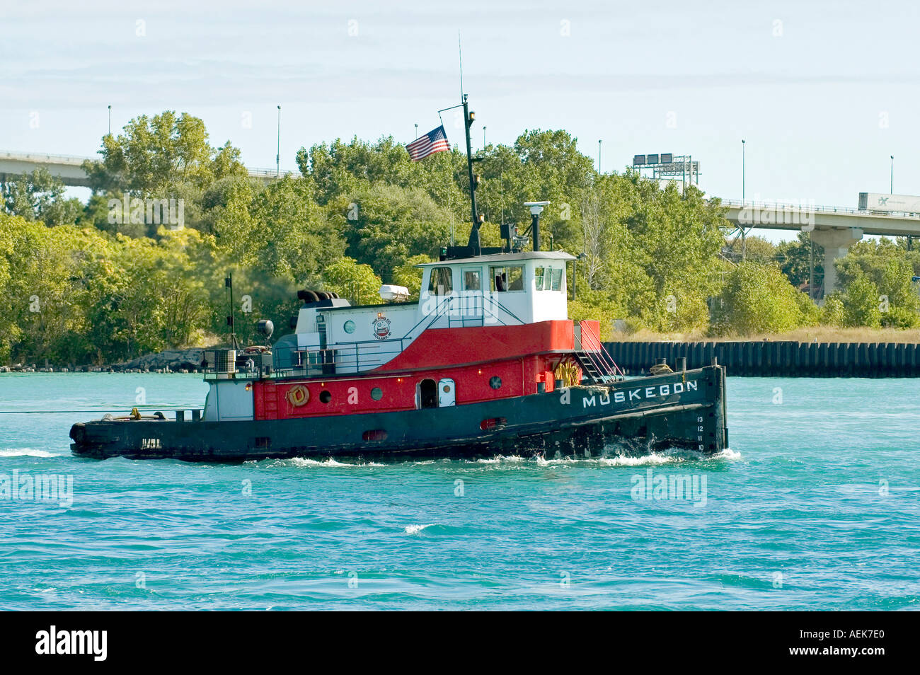 Tug boat on the St Clair River at Port Huron on Lake Huron Michigan Stock Photo