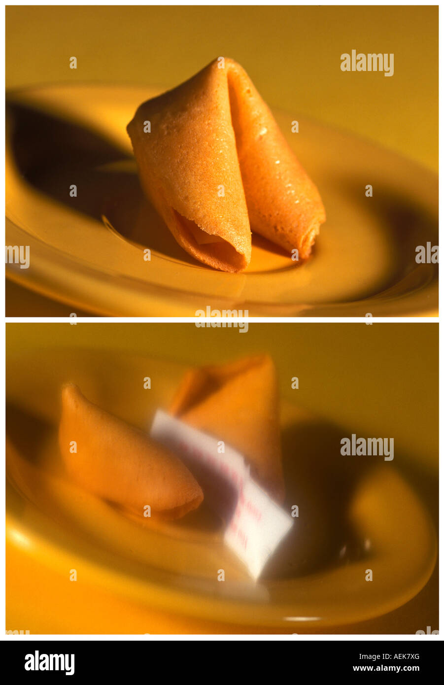 Before and after Chinese fortune cookie Stock Photo Alamy