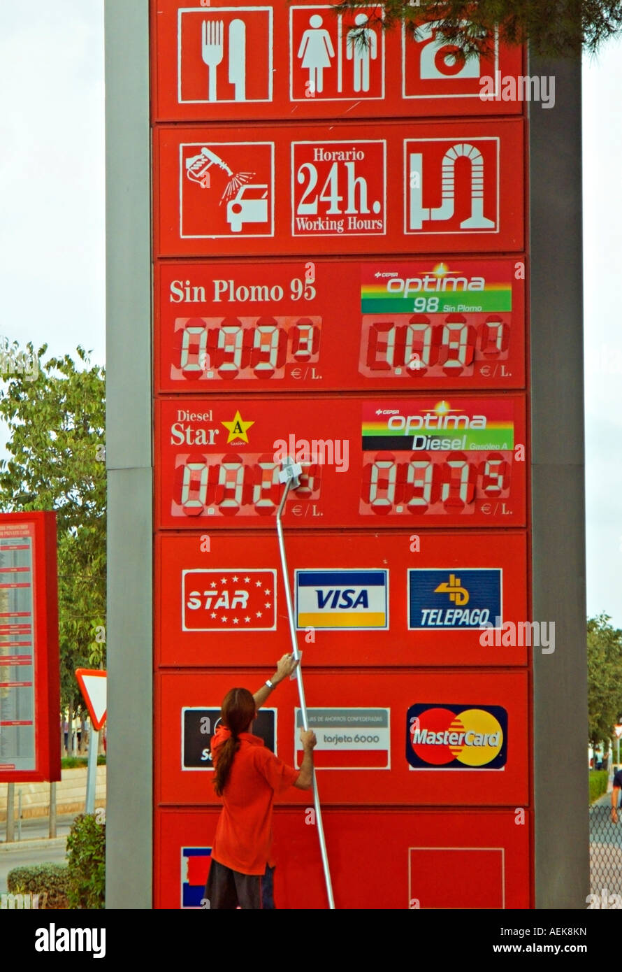 Changing Fuel Forecourt Prices Spain Stock Photo Alamy
