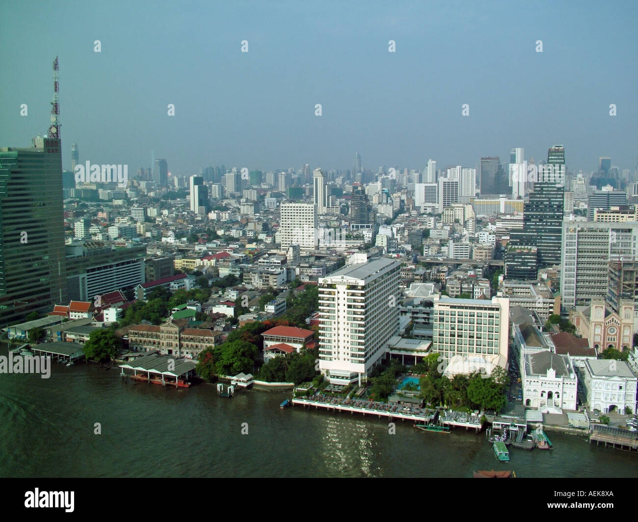 Bangkok skyline along the Chao Phraya river Thailand Asia Stock Photo ...
