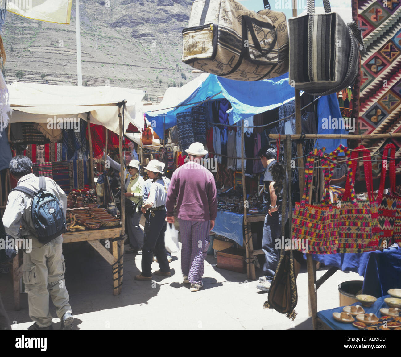 Peru Pisac market with tourists 2004 Stock Photo