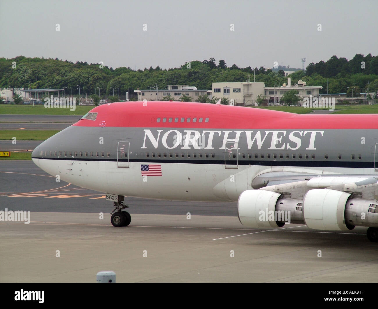 An American Northwest Boeing 747 on the taxiway at Norita Airport Yokyo Japan Asia Stock Photo