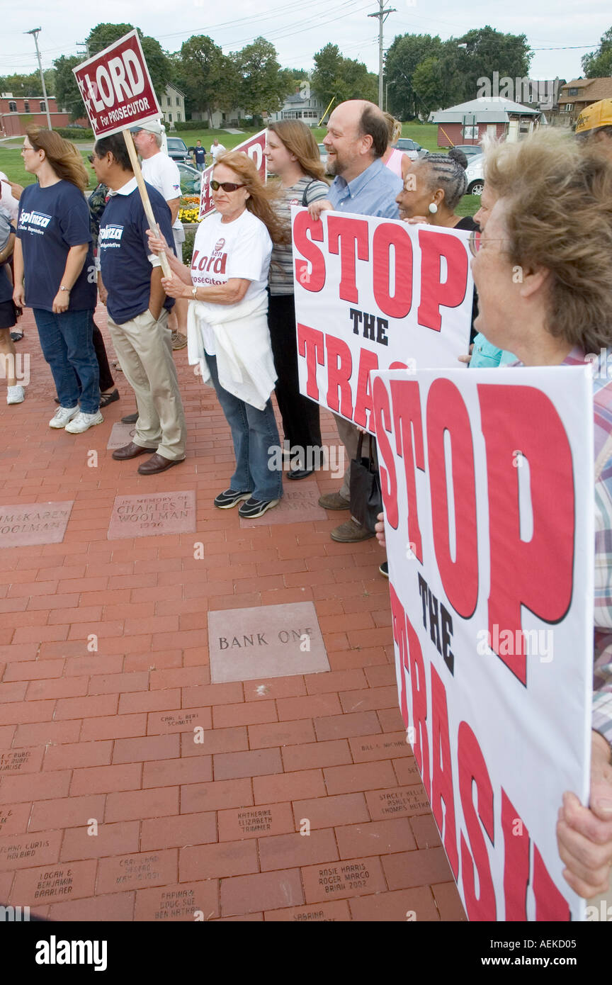 Michigan Governor Jennifer Granholm attends and promotes legislation to stop the importing of trash from Canada Stock Photo