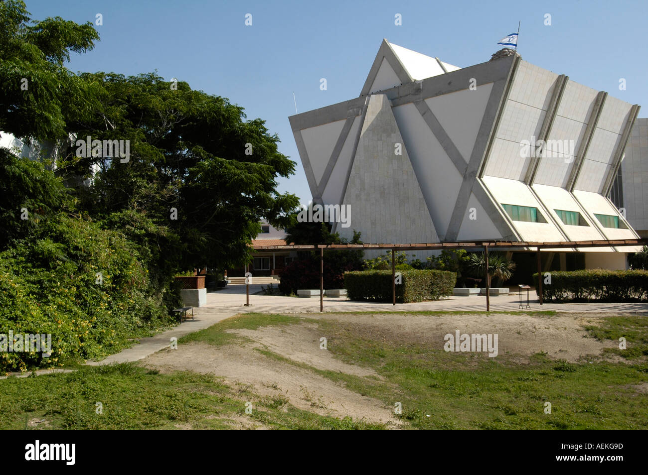 View of the Yamit Yeshiva synagogue built in the shape of a Star of