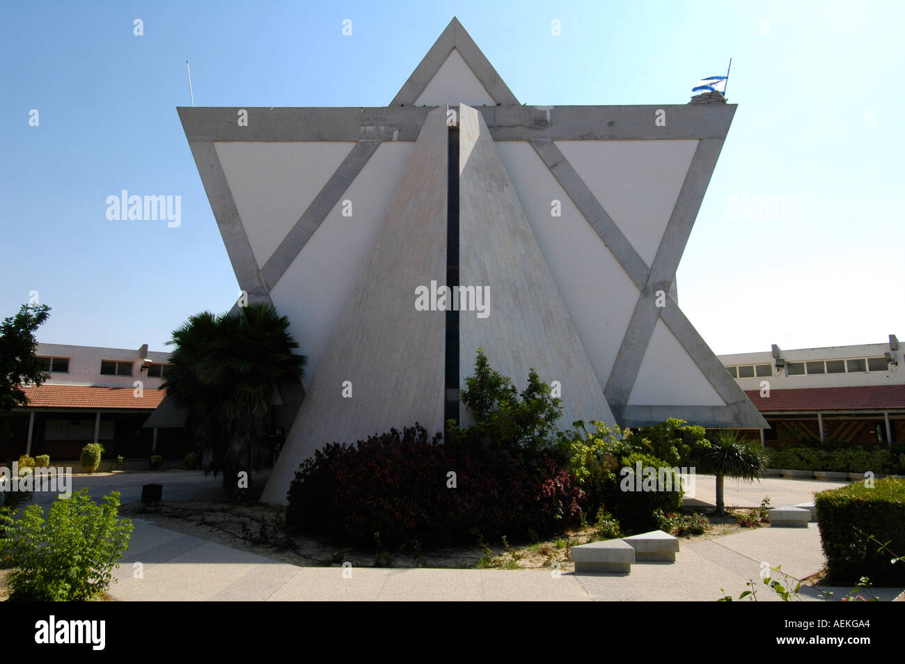 View of the Yamit Yeshiva synagogue built in the shape of a Star of David in Neve Dekalim Jewish settlement in Gaza strip Stock Photo