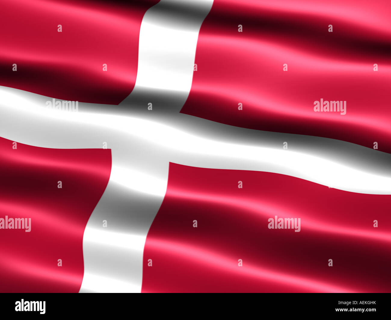 Computer generated illustration of the flag of Denmark with silky appearance and waves Stock Photo