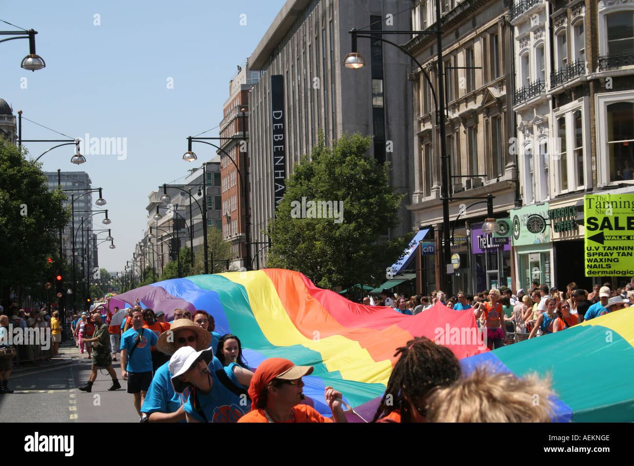 Rainbow flag Euro pride procession Oxford Street London 2006  Piccadilly circus Stock Photo