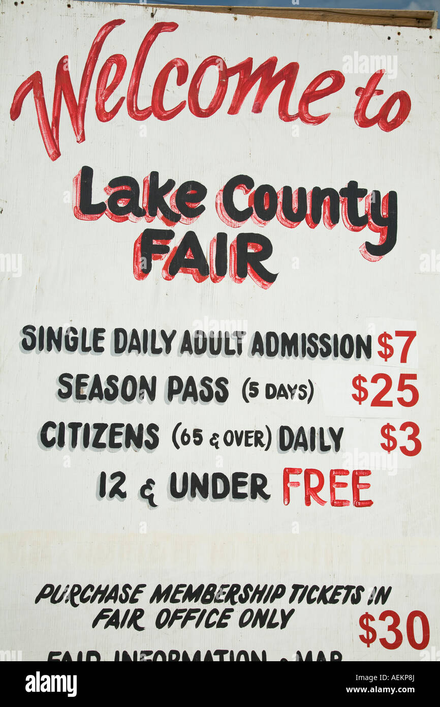ILLINOIS Grayslake Sign at entrance to Lake County Fair list ticket prices Stock Photo