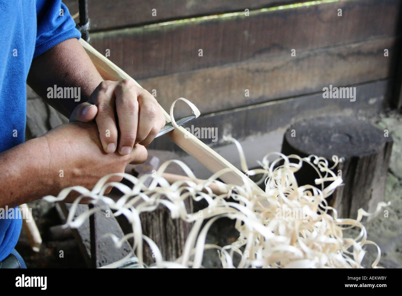 Native Of Sarawak In Malaysia Cutting Thin Strip Of Wood For Stock