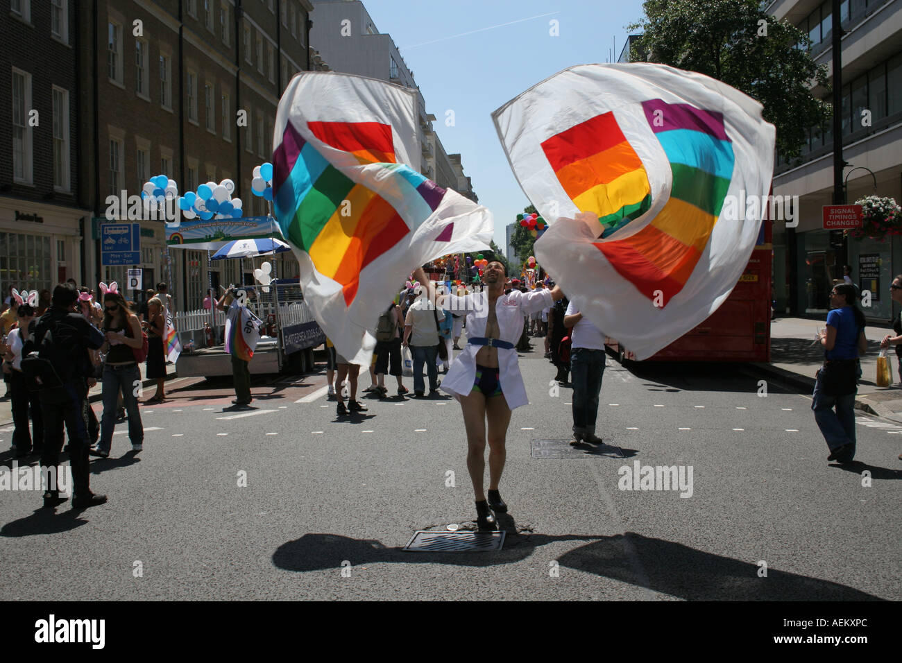 Man Dancing With Flags At Euro Pride London Man Dancing With Flags At Euro Pride London