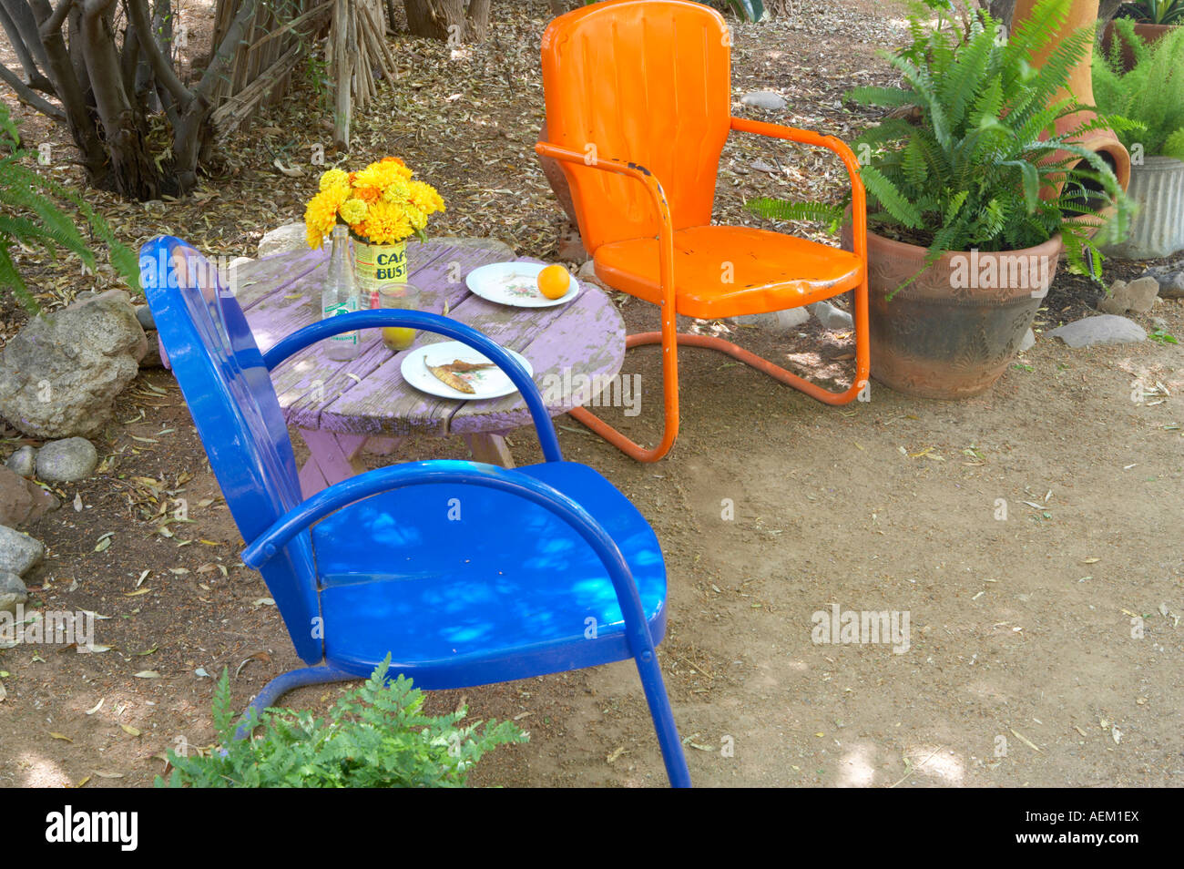 Garden chairs in Tucson Botanical Gardens Tucson Arizona Stock Photo