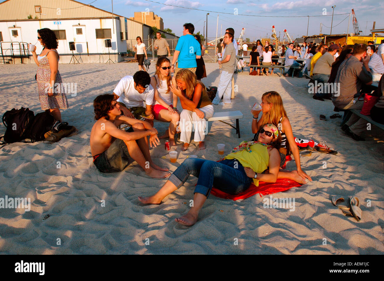 Watertaxi Beach In Long Island City In Nyc At Sunset Stock