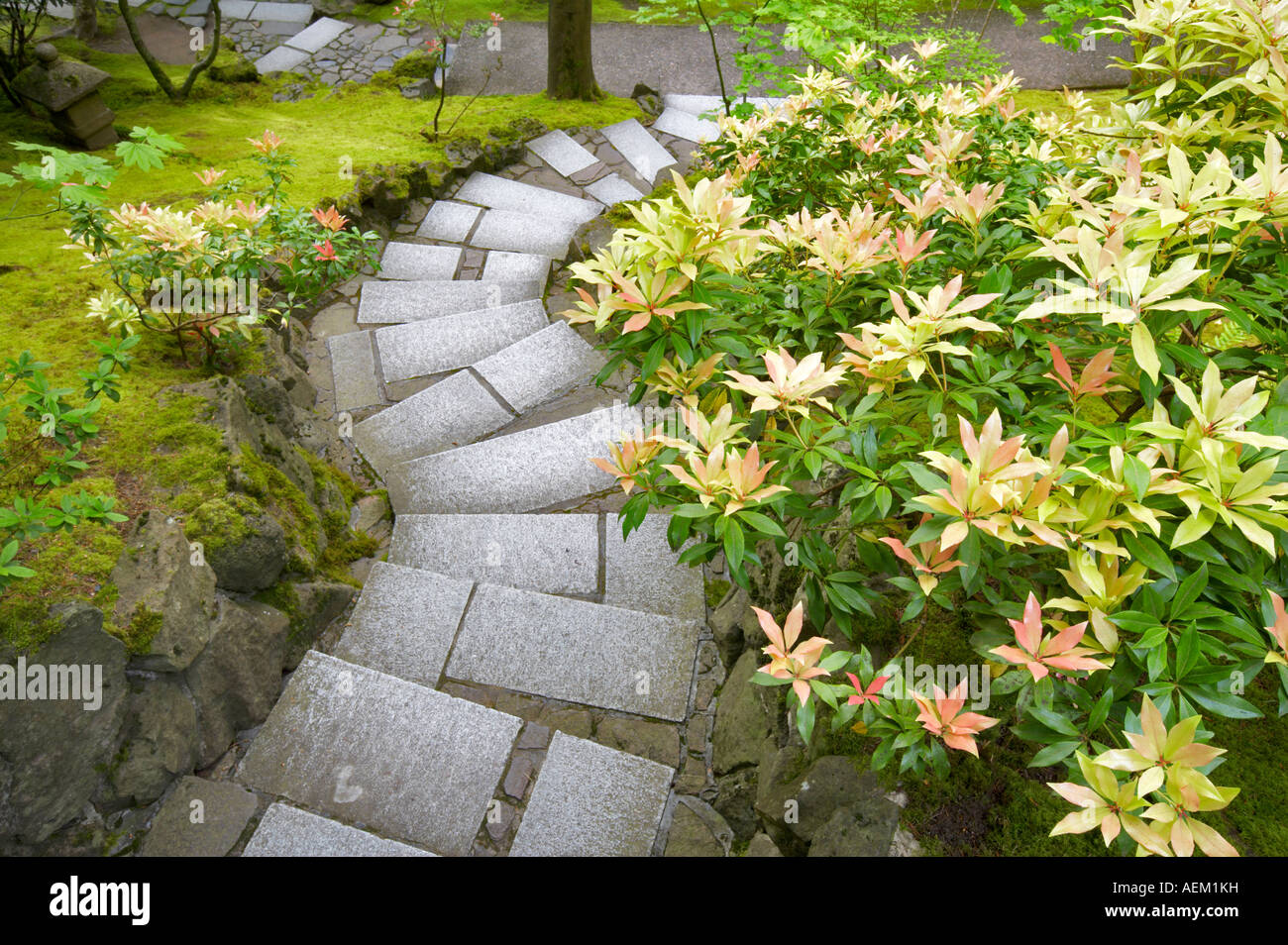 Japanese Garden with path Portland Oregon Stock Photo