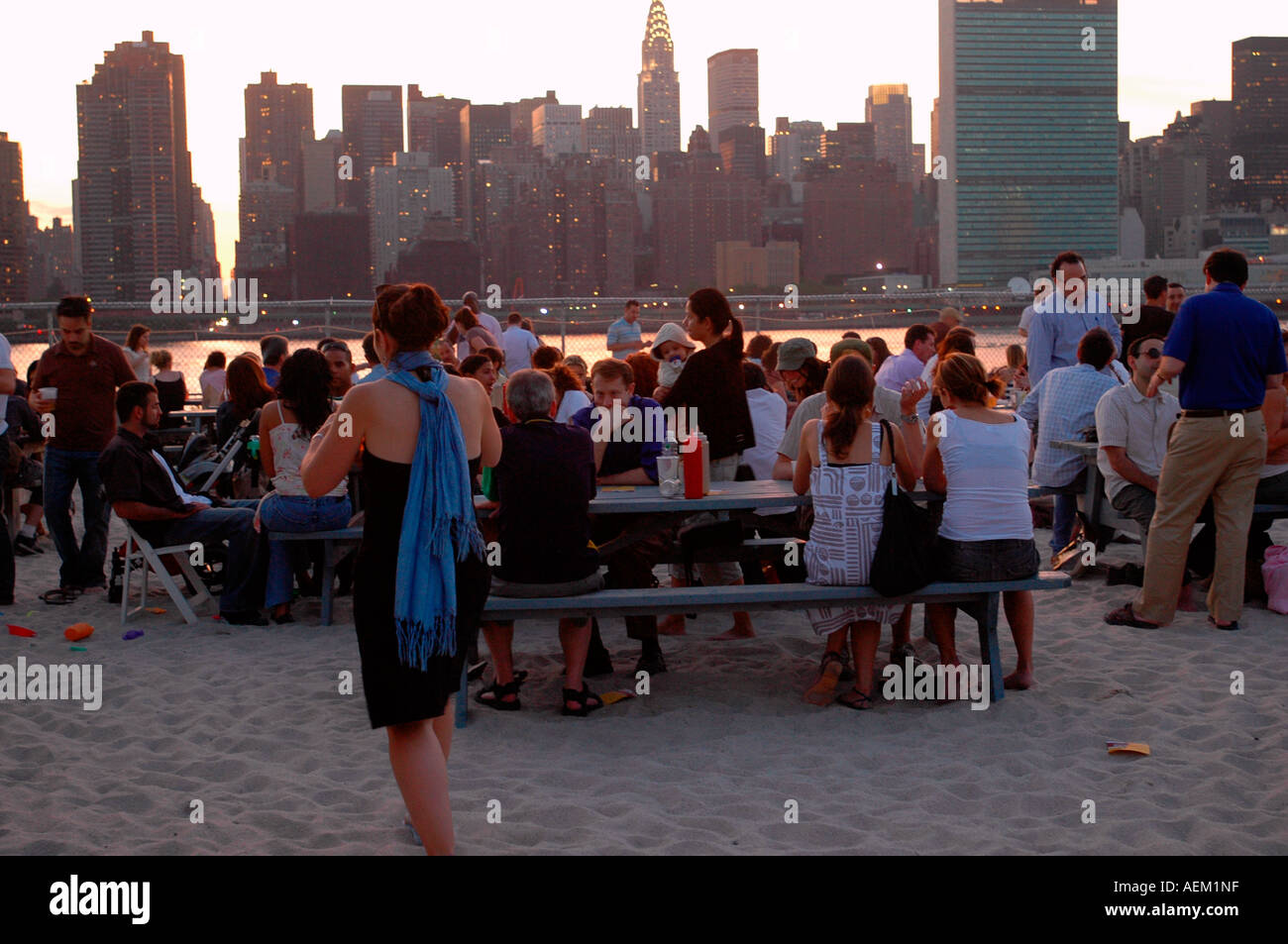 Watertaxi Beach In Long Island City In Nyc At Sunset Stock