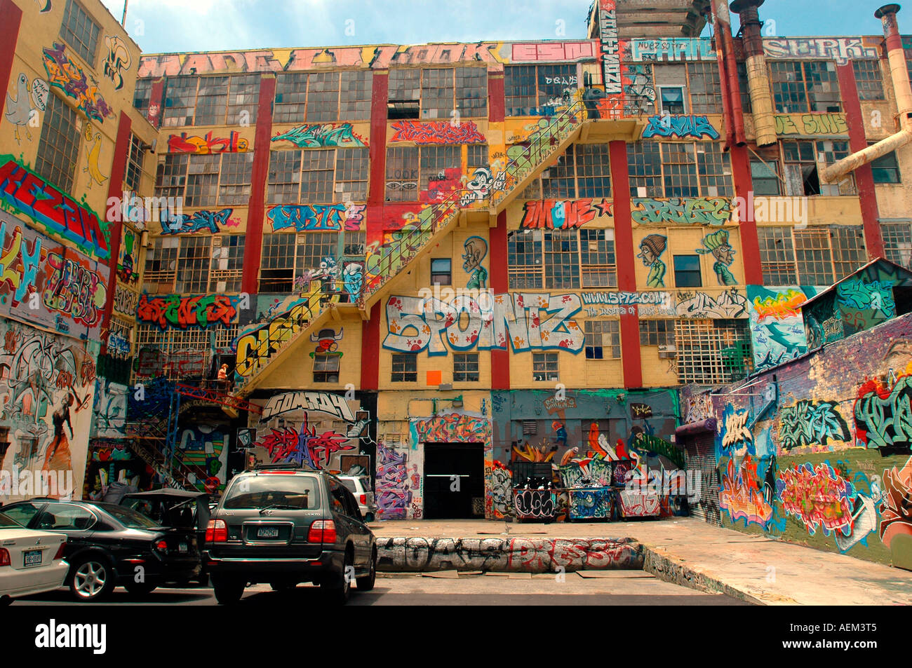 Graffiti decorated factory building in Long Island City Queens NYC