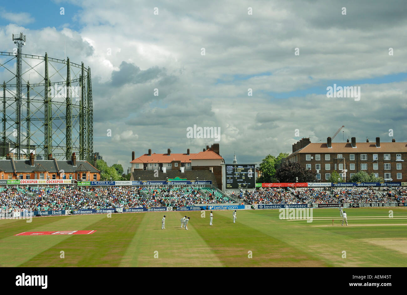 View of the Oval Cricket Ground in London during an England versus India Test Match Stock Photo