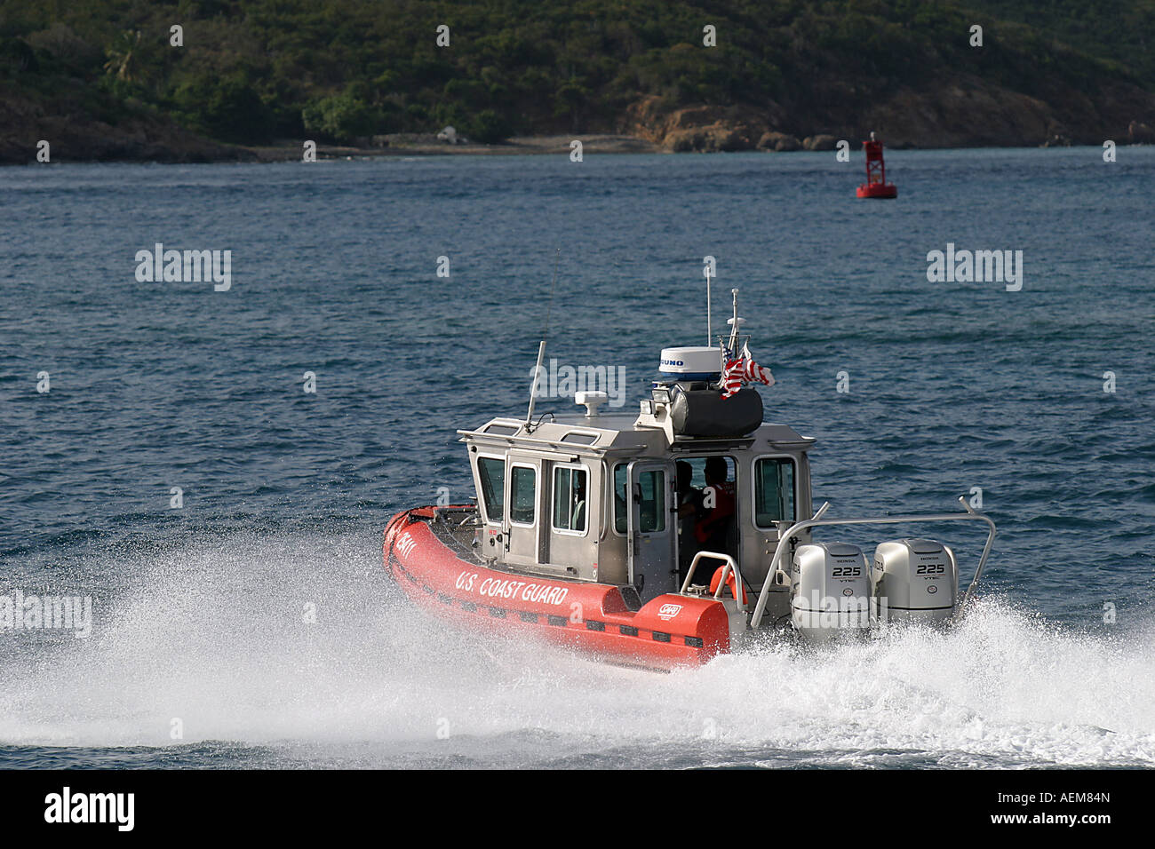 A 25 Coast Guard SAFE Boat patrols the waters of the US Virgin Islands