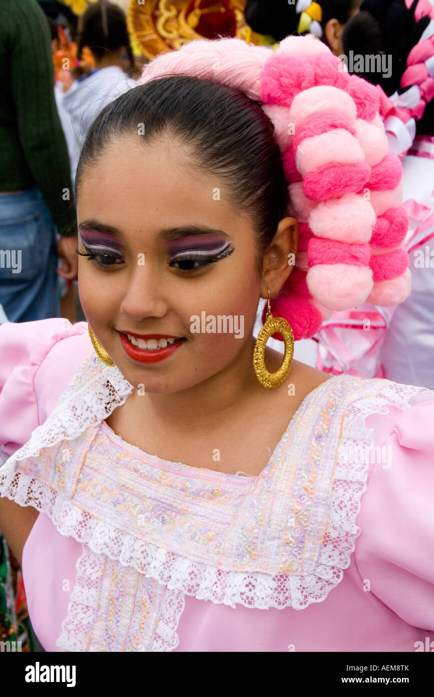 Pretty parade participant age 18 in Mexican dress. Cinco de Mayo Fiesta. 'St Paul' Minnesota USA Stock Photo