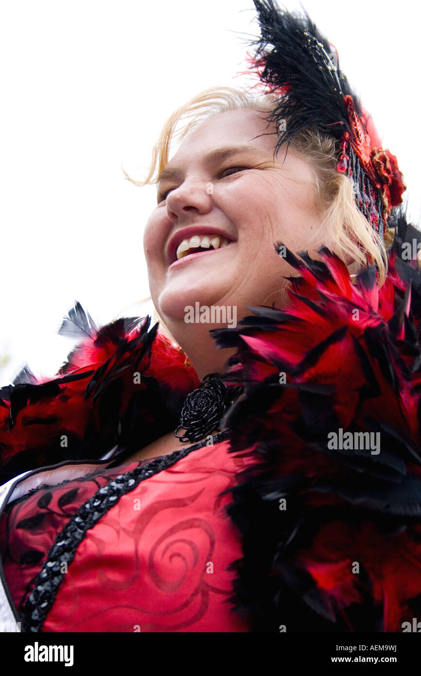 Klondike Kate a visitor from the St Paul Winter Carnival. Cinco de Mayo Fiesta. 'St Paul' Minnesota USA Stock Photo