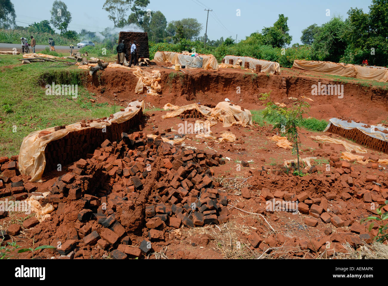 A clay pit used for brick making in Western Kenya at the side of the Kisumu Maseno road in Kenya East Africa Stock Photo
