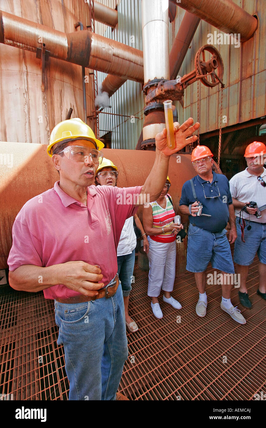 Tourists watch testing at Hawaiian Sugar Plantation Stock Photo