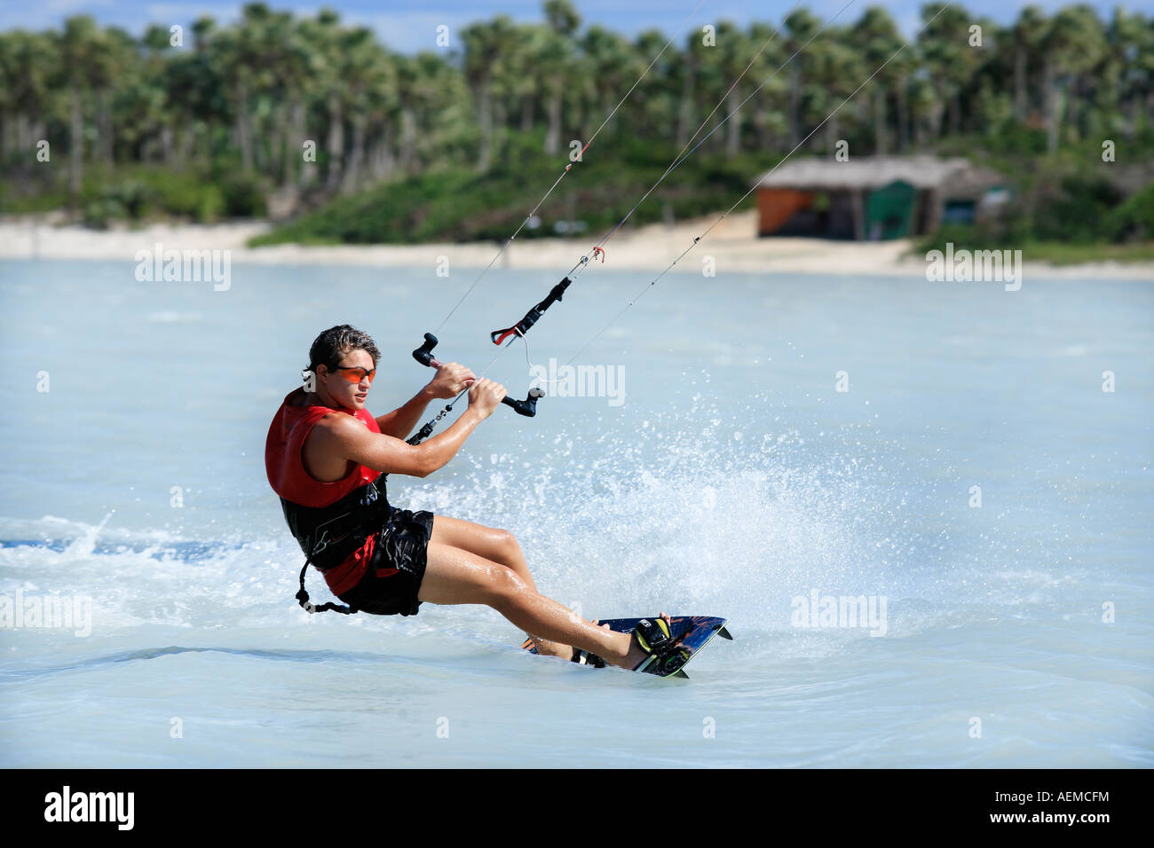 young and talented kitesurfer in brazil tatajuba, Jericoacoara ceara Stock Photo