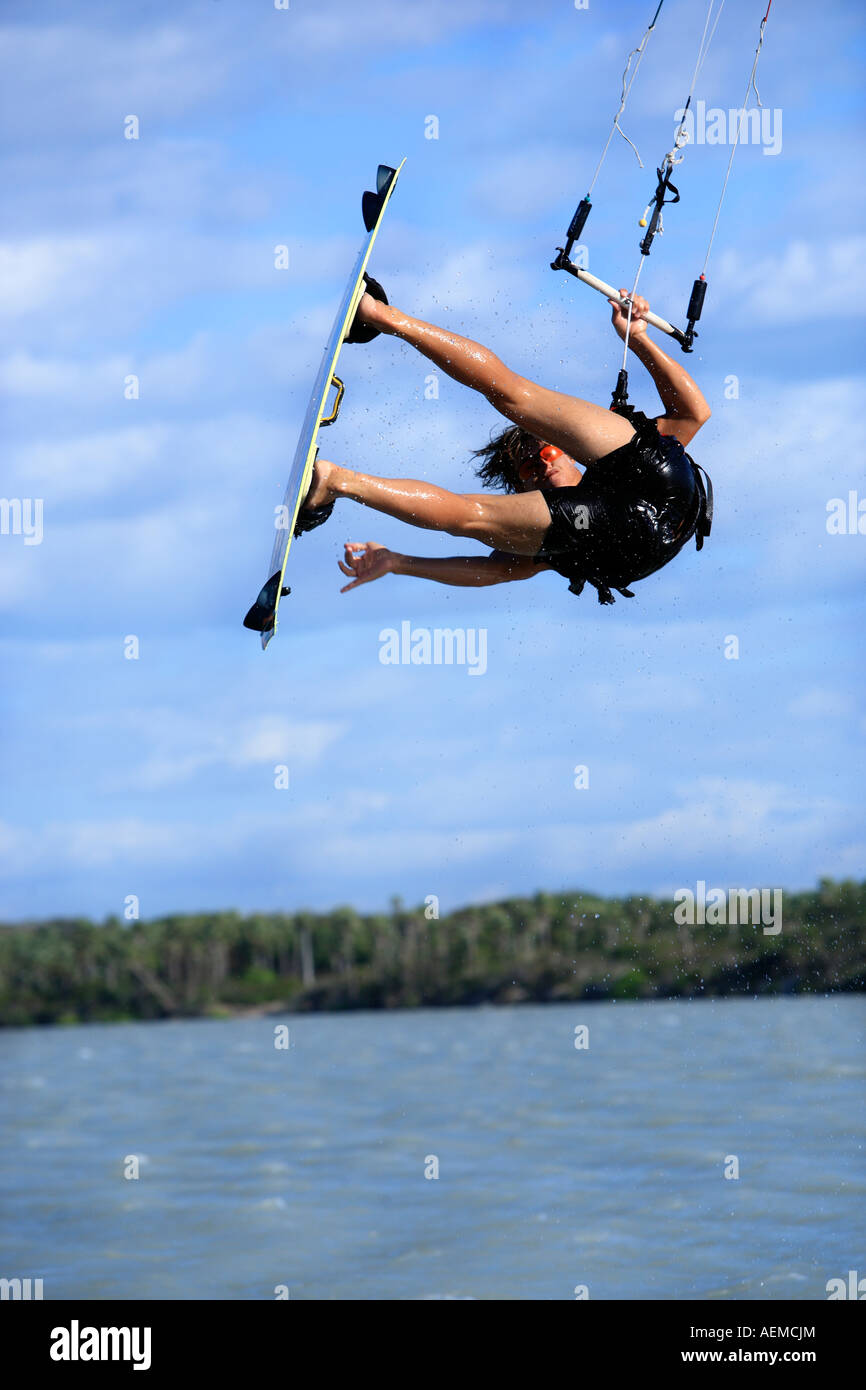 young and talented kitesurfer in brazil tatajuba, Jericoacoara ceara Stock Photo
