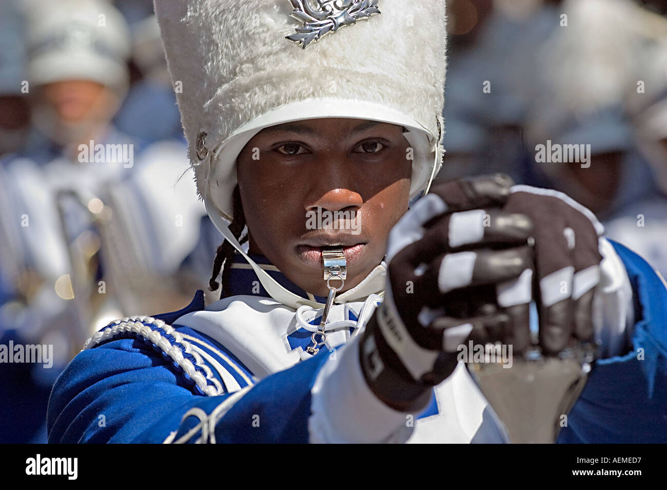 Drum major leader marching band during Mardi Gras New Orleans Louisiana Stock Photo Alamy