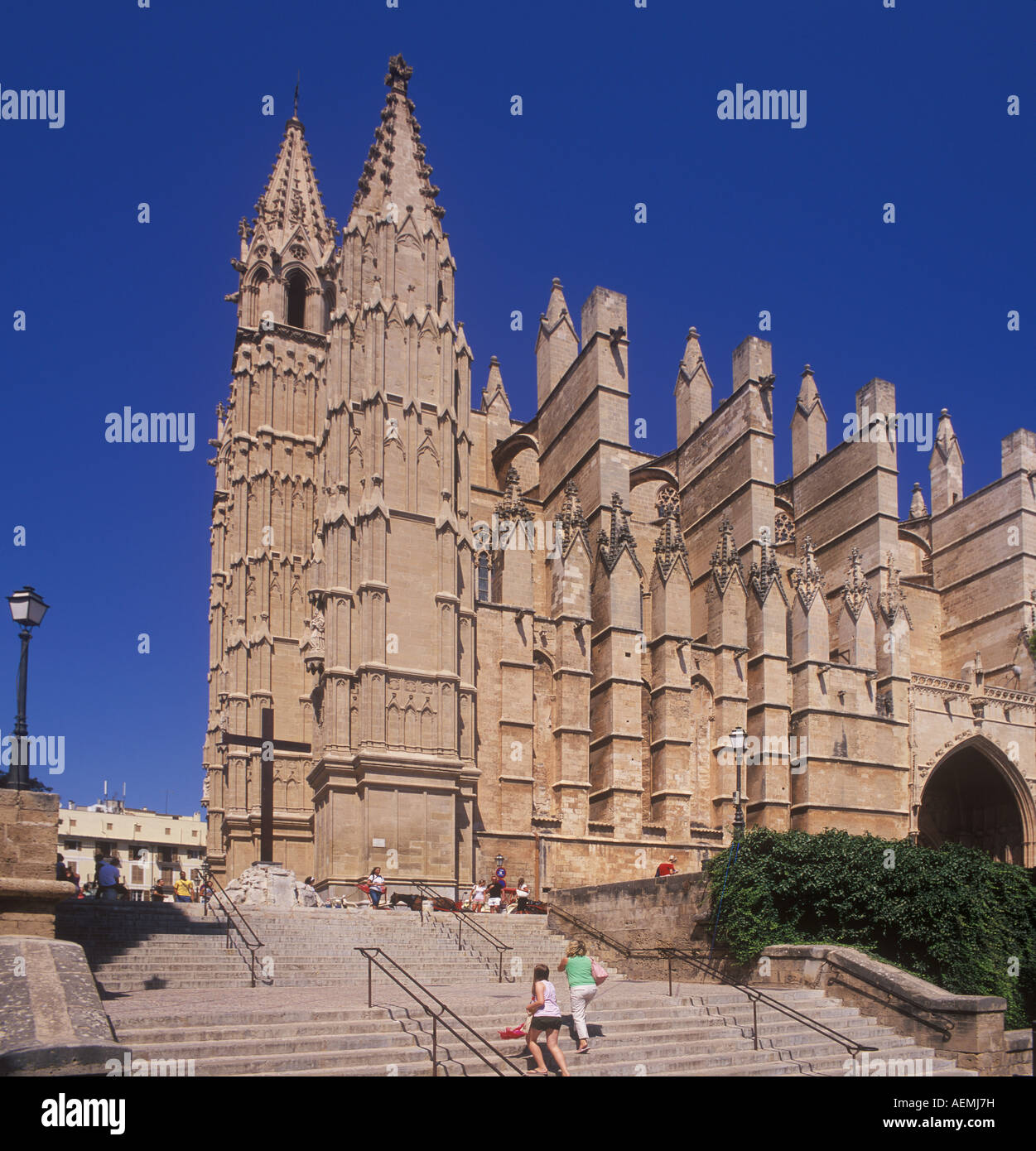Historic Gothic Cathedral (built during 14th - 19th century), Palma de Mallorca, Balearic Islands, Spain. 31st July 2007. Stock Photo